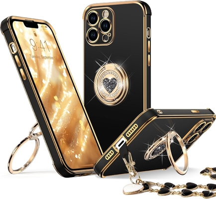 iPhone 12 Pro Max Hoesje met stand, telefoonhoesje met dubbele ring Kickstand, vrouwen meisjes Bling Luxe beschermende hoesje horen