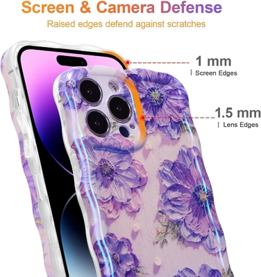 iPhone 12 Pro Max, kleurrijke retro olieprint laser gloss patroon schattig krullend golvend rand exquise telefoon hoesje