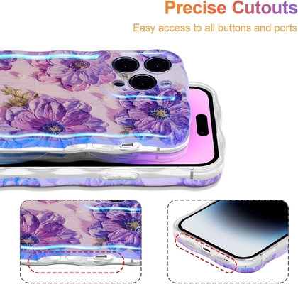 iPhone 12 Pro Max, kleurrijke retro olieprint laser gloss patroon schattig krullend golvend rand exquise telefoon hoesje