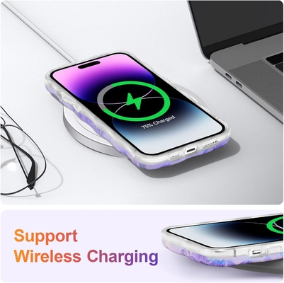 iPhone 12 Pro Max, kleurrijke retro olieprint laser gloss patroon schattig krullend golvend rand exquise telefoon hoesje