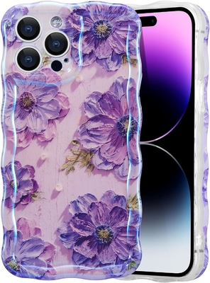 iPhone 12 Pro Max, kleurrijke retro olieprint laser gloss patroon schattig krullend golvend rand exquise telefoon hoesje