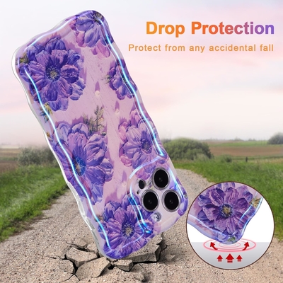 iPhone 12 Pro Max, kleurrijke retro olieprint laser gloss patroon schattig krullend golvend rand exquise telefoon hoesje