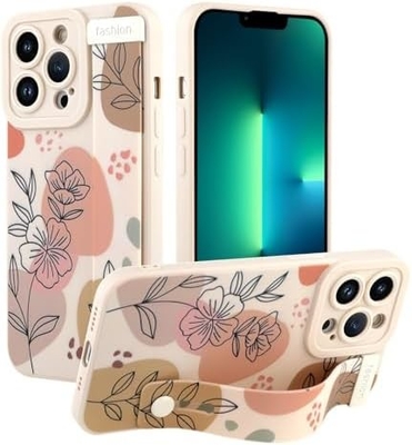 iPhone 12 Pro Max siliconen hoesje met riem voor vrouwen meisjes schattig bloemenpatroon ontwerp verstelbare zachte draadband