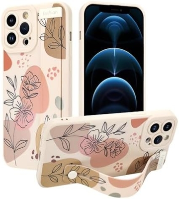 iPhone 12 Pro Max siliconen hoesje met riem voor vrouwen meisjes schattig bloemenpatroon ontwerp verstelbare zachte draadband