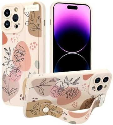 iPhone 12 Pro Max siliconen hoesje met riem voor vrouwen meisjes schattig bloemenpatroon ontwerp verstelbare zachte draadband