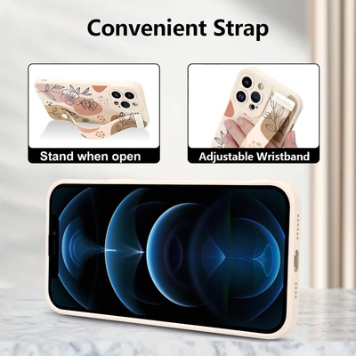 iPhone 12 Pro Max siliconen hoesje met riem voor vrouwen meisjes schattig bloemenpatroon ontwerp verstelbare zachte draadband
