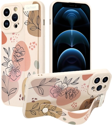 iPhone 12 Pro Max siliconen hoesje met riem voor vrouwen meisjes schattig bloemenpatroon ontwerp verstelbare zachte draadband