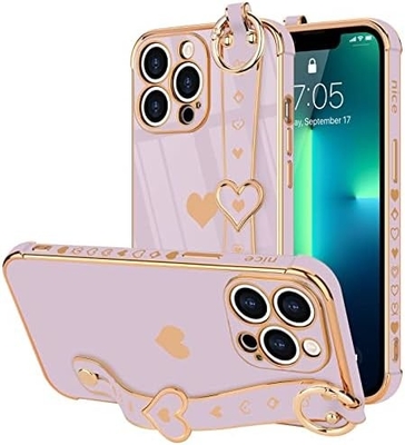 iPhone 12 Pro Cute Love-Heart Plating Strap Phone Cover voor vrouwen meisjes Bling Silicone Camera Lens Protection Bumper