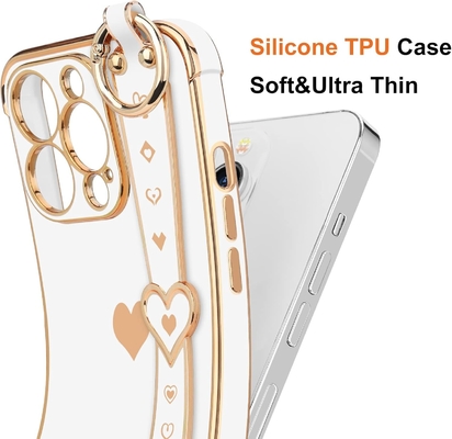 iPhone 12 Pro Cute Love-Heart Plating Strap Phone Cover voor vrouwen meisjes Bling Silicone Camera Lens Protection Bumper