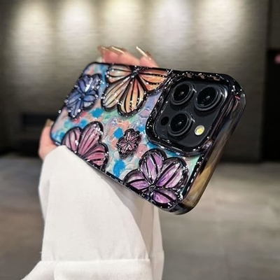 iPhone 12 Pro Max Hoesje 6.7 inch,Clear 3D Flower Phone Hoesje voor Vrouwen Meisjes Luxe Plating Floral Hoesje Cover Esthetisch