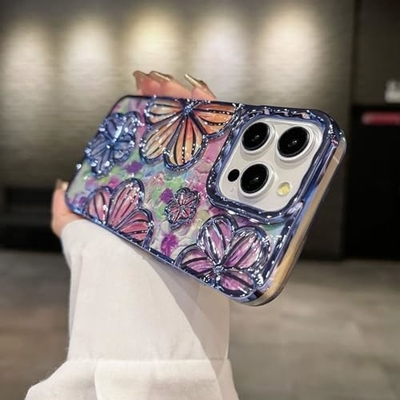 iPhone 12 Pro Max Hoesje 6.7 inch,Clear 3D Flower Phone Hoesje voor Vrouwen Meisjes Luxe Plating Floral Hoesje Cover Esthetisch