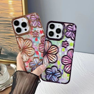 iPhone 12 Pro Max Hoesje 6.7 inch,Clear 3D Flower Phone Hoesje voor Vrouwen Meisjes Luxe Plating Floral Hoesje Cover Esthetisch