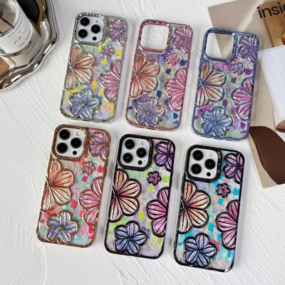 iPhone 12 Pro Max Hoesje 6.7 inch,Clear 3D Flower Phone Hoesje voor Vrouwen Meisjes Luxe Plating Floral Hoesje Cover Esthetisch