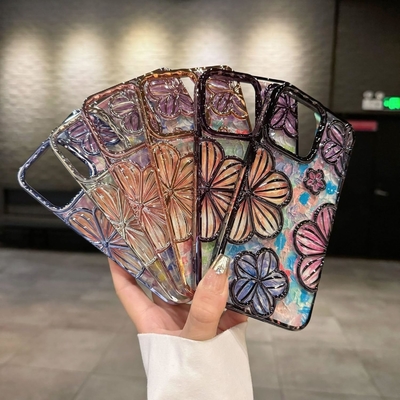 iPhone 12 Pro Max Hoesje 6.7 inch,Clear 3D Flower Phone Hoesje voor Vrouwen Meisjes Luxe Plating Floral Hoesje Cover Esthetisch
