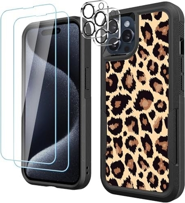 [5 in 1 voor iphone 15 Plus Hoesje, met 2 Pack Screen Protector + 2 Pack Camera Lens Protector, Heavy-Duty Tough Robust