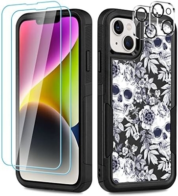 [5 in 1 voor iphone 15 Plus Hoesje, met 2 Pack Screen Protector + 2 Pack Camera Lens Protector, Heavy-Duty Tough Robust