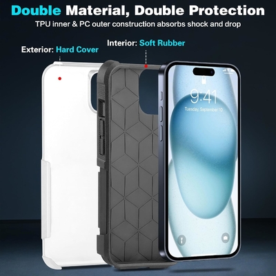 [5 in 1 voor iphone 15 Plus Hoesje, met 2 Pack Screen Protector + 2 Pack Camera Lens Protector, Heavy-Duty Tough Robust