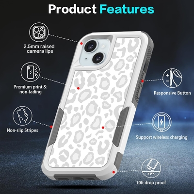 [5 in 1 voor iphone 15 Plus Hoesje, met 2 Pack Screen Protector + 2 Pack Camera Lens Protector, Heavy-Duty Tough Robust