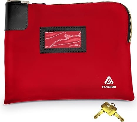Waterdichte zak met slot en twee sleutels, geldzak met rits, veiligheidszakken voor contant geld, duurzame geldbankzak, nylon documentenzak, muntcontrolesak, kleine zak, 11 x 9 inch, rood