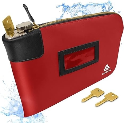 Waterdichte zak met slot en twee sleutels, geldzak met rits, veiligheidszakken voor contant geld, duurzame geldbankzak, nylon documentenzak, muntcontrolesak, kleine zak, 11 x 9 inch, rood