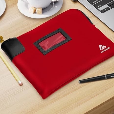 Waterdichte zak met slot en twee sleutels, geldzak met rits, veiligheidszakken voor contant geld, duurzame geldbankzak, nylon documentenzak, muntcontrolesak, kleine zak, 11 x 9 inch, rood