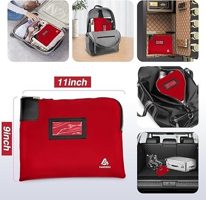 Waterdichte zak met slot en twee sleutels, geldzak met rits, veiligheidszakken voor contant geld, duurzame geldbankzak, nylon documentenzak, muntcontrolesak, kleine zak, 11 x 9 inch, rood