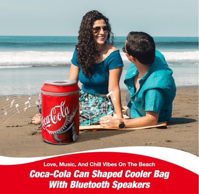 Coca Cola Can Shape Cooler Bag with Bluetooth Speaker, 5H Playtime, Adjustable Straps, Zippers, 5-Layer Insulated Fabric Keeps Food Fresh for 12 Hours, Perfect for Outdoor and Indoor BBQ Parties