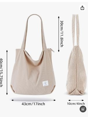 KALIDI Vrouwen Corduroy Tote Bag Zipper Casual Tote's Handtas Grote capaciteit Schoudertas met zakken