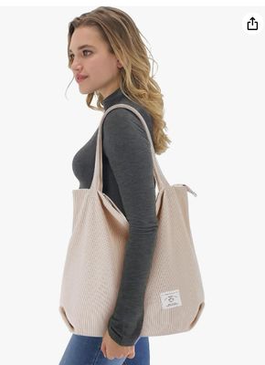 KALIDI Vrouwen Corduroy Tote Bag Zipper Casual Tote's Handtas Grote capaciteit Schoudertas met zakken