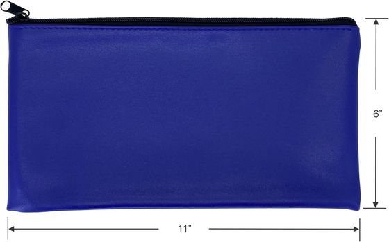 Blue Bank Security Deposit Zipper Bag, Water Resistant Vinyl Coated Leather-like Exterior with Soft Interior Lining. For Cash, Check, Coin and Money Storage and more. 11x6 inch