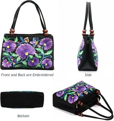 Double-Sided Embroidery Totes Bag Travel Beach Bag Vintage Embroidery Ethnic Shoulder Bags