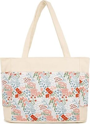 Embroidered Large Canvas Tote Bag for Women with Zipper Handmade Vintage Handbag Shoulder Bag