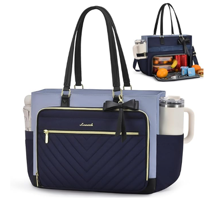 Lunch Tote Bag voor vrouwen, geïsoleerde lunchtas met laptopcompartiment, grote capaciteit werktote met kopjeshouder, waterbestendig geïsoleerde tas lekbestendig voor leraar verpleegkundige, kantoor, 15,6 inch
