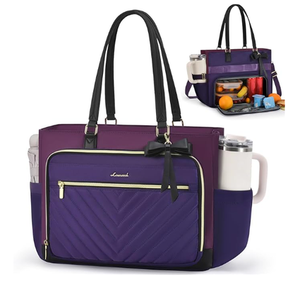 Lunch Tote Bag voor vrouwen, geïsoleerde lunchtas met laptopcompartiment, grote capaciteit werktote met kopjeshouder, waterbestendig geïsoleerde tas lekbestendig voor leraar verpleegkundige, kantoor, 15,6 inch