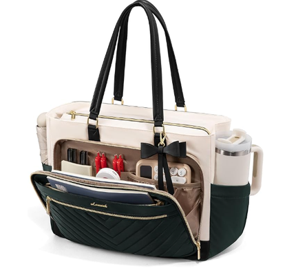 Lunch Tote Bag voor vrouwen, geïsoleerde lunchtas met laptopcompartiment, grote capaciteit werktote met kopjeshouder, waterbestendig geïsoleerde tas lekbestendig voor leraar verpleegkundige, kantoor, 15,6 inch