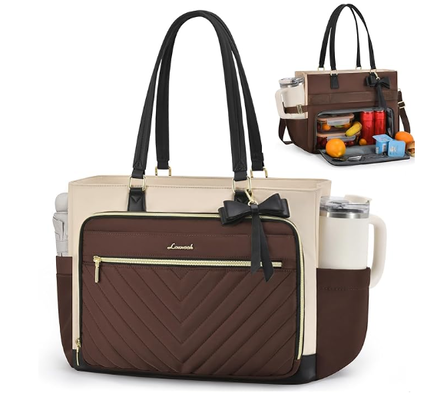 Lunch Tote Bag voor vrouwen, geïsoleerde lunchtas met laptopcompartiment, grote capaciteit werktote met kopjeshouder, waterbestendig geïsoleerde tas lekbestendig voor leraar verpleegkundige, kantoor, 15,6 inch