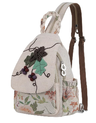 Dames converteerbare draagzak, handgemaakte ambachtelijke portemonnee, mooie canvas premium casual dag mini-rugzak voor dames (twee druiven)