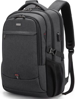 17 inch laptoprugzak voor op reis Waterbestendige universiteitsrugzak voor heren/dames laptoptas met USB-oplaadpoort, zwart