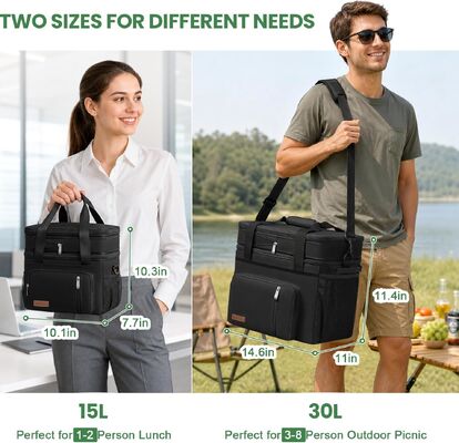 Koeltas Dubbele Laag - 60 Blikjes Lekvrije Geïsoleerde Draagbare Zachte Lunchkoeler, Extra Grote Uitbreidbare Koelbox voor Strand, Picknick, Camping, Winkelen