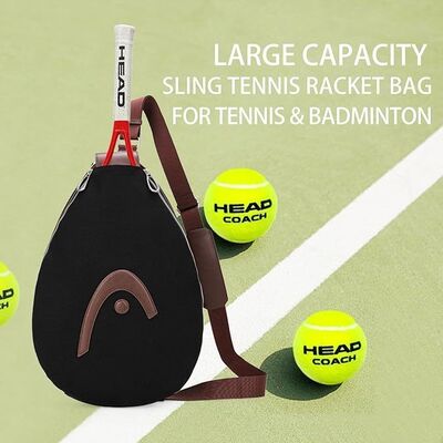 HOOFD Racket Tas voor Tennis Pickleball Badminton, Zwart | Waterdichte crossbody sling, Polyester & PU, Verstelbaar, Ruimte voor 1-2 Rackets, voor Baanoefeningen, Weekendwedstrijden & Dagelijks Gebruik