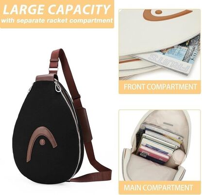 HOOFD Racket Tas voor Tennis Pickleball Badminton, Zwart | Waterdichte crossbody sling, Polyester & PU, Verstelbaar, Ruimte voor 1-2 Rackets, voor Baanoefeningen, Weekendwedstrijden & Dagelijks Gebruik
