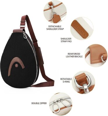 HOOFD Racket Tas voor Tennis Pickleball Badminton, Zwart | Waterdichte crossbody sling, Polyester & PU, Verstelbaar, Ruimte voor 1-2 Rackets, voor Baanoefeningen, Weekendwedstrijden & Dagelijks Gebruik