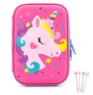 3D Cute EVA Unicorn Pen Pocket Stationery Box Anti-Shock Grote capaciteit Multi-compartiment voor school met 4 eenhoorn pennen;EVA shell kussens voorraden
