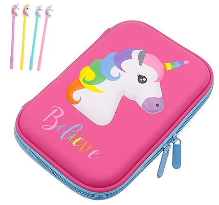 3D Cute EVA Unicorn Pen Pocket Stationery Box Anti-Shock Grote capaciteit Multi-compartiment voor school met 4 eenhoorn pennen;EVA shell kussens voorraden