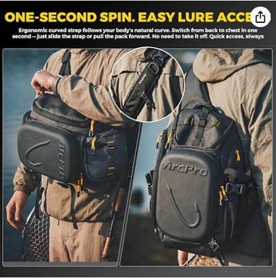 Fishing Sling Pack, EVA Hardshell met opvouwbaar werkstation, waterbestendige omgezette voor-/achterste tackle-tas voor 2×3600 bakken, zoutwater zoetwater crossbody