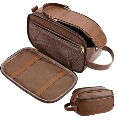 PU-leertoiletzak voor mannen, bruin. Reistoiletzak voor verzorging, scheerzak voor toilettoestellen Accessoires, badkamerbenodigdheden
