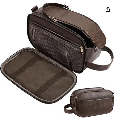 PU-leertoiletzak voor mannen, bruin. Reistoiletzak voor verzorging, scheerzak voor toilettoestellen Accessoires, badkamerbenodigdheden