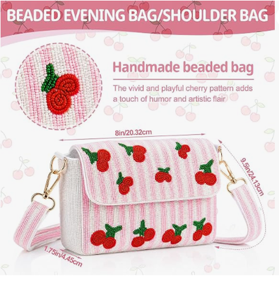 Handgemaakte Kralen Schoudertas voor Dames, 12,7 x 20,3 x 4,4 cm Kralen Crossbody Portemonnee