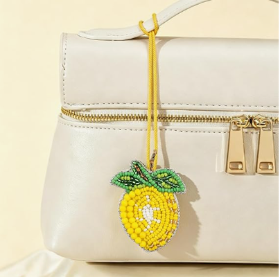 5PCS Patch Beaded Bag Charm Fruit Purse Charms for Handbags Summer Keychain tiny Bag Charm, Dragon Fruit Pomegranate Watermelon Orange Lemon Bag Charms, Beads And Rhinestones, Handgenaaid