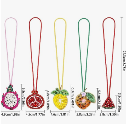 5PCS Patch Beaded Bag Charm Fruit Purse Charms for Handbags Summer Keychain tiny Bag Charm, Dragon Fruit Pomegranate Watermelon Orange Lemon Bag Charms, Beads And Rhinestones, Handgenaaid